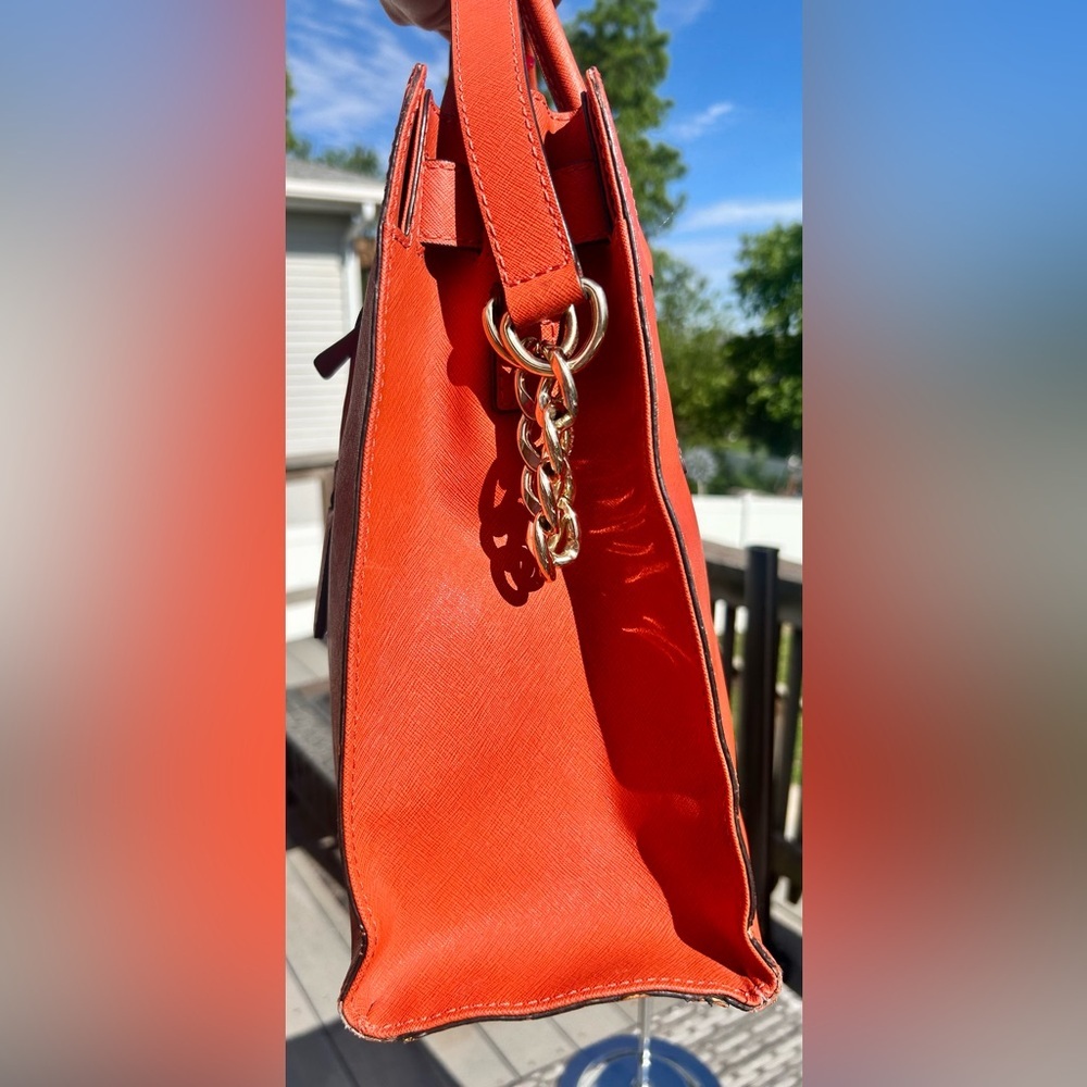 Michael Kors Large Orange Hamilton Saffiano Leather Tote Bag​ - Picture 8 of 16